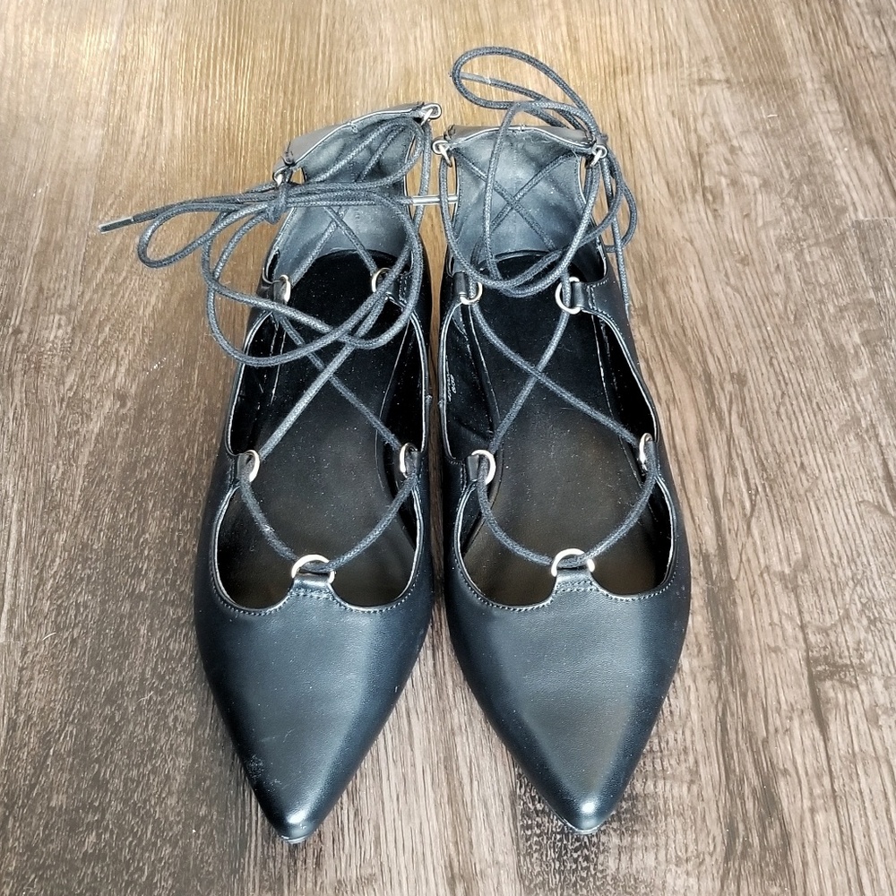 Topshop Ghillie Black Pointed Toe Lace Up Flats
